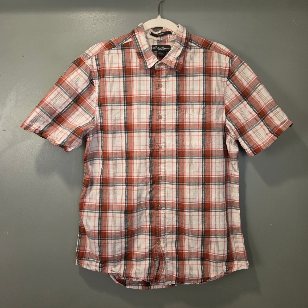 Eddie Bauer Men's Classic Fit Short Sleeve Button Up Shirt‎ Size L 100% Cotton